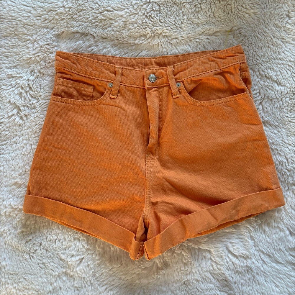 Madewell High Rise Cuffed Hem Orange Denim Shorts